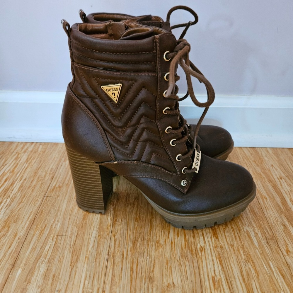 GUESS Manners Platform Heel Lace-Up Boots Women's Size 7.5 Medium